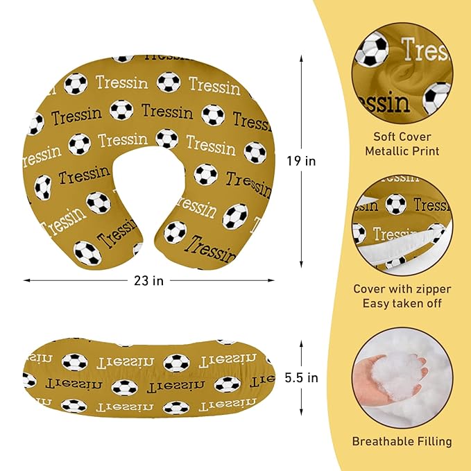 Baby Nursing Pillow Cover - Personalized Name Soccer Theme Breastfeeding U-Shaped for Bottle Feeding, Ultra Soft Comfortable Breastfeeding Pillow Cover for Infant Baby Boys and Girls