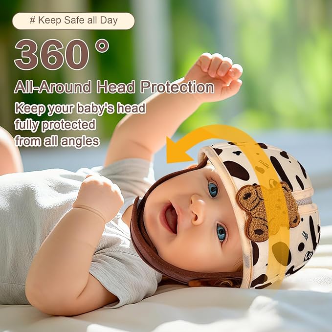 Accmor Baby Head Protector, Baby Helmet for Crawling Walking, Cute Brown Bear Infant Headguard Soft Cushion Lightweight Breathable Protective Caps, Anti-Collision Toddler Helmets for 6m-24m Boys Girls
