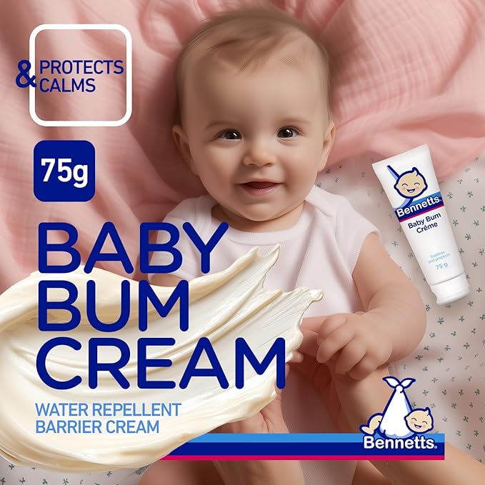 Bennetts Baby Bum Cream 75ml – Water-Repellent Diaper Barrier Cream for Newborns – Protects Against Nappy Rash & Redness