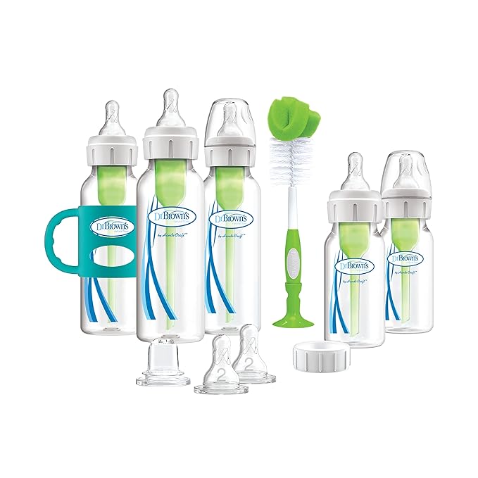 Dr. Brown's Natural Flow® Anti-Colic Options+™ Narrow Bottle to Sippy Gift Set & Baby Formula Mixing Pitcher with Adjustable Stopper, Locking Lid, & No Drip Spout, 32oz, BPA Free, Blue
