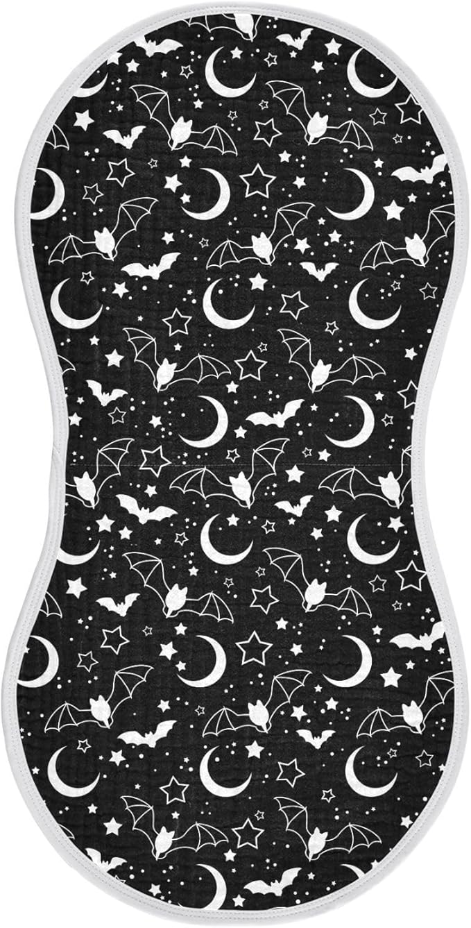 Halloween Bats Moons Star Muslin Burp Cloths for Baby Boys and Girls - 1-Pack Ultra Absorbent Muslin Washcloths, Newborn Towel, Milk Spit Up Rags, Burp Cloth Bib for Unisex, 22 x 11 Inch