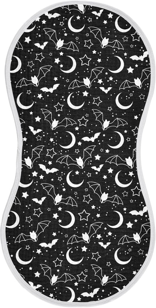 Halloween Bats Moons Star Muslin Burp Cloths for Baby Boys and Girls - 1-Pack Ultra Absorbent Muslin Washcloths, Newborn Towel, Milk Spit Up Rags, Burp Cloth Bib for Unisex, 22 x 11 Inch