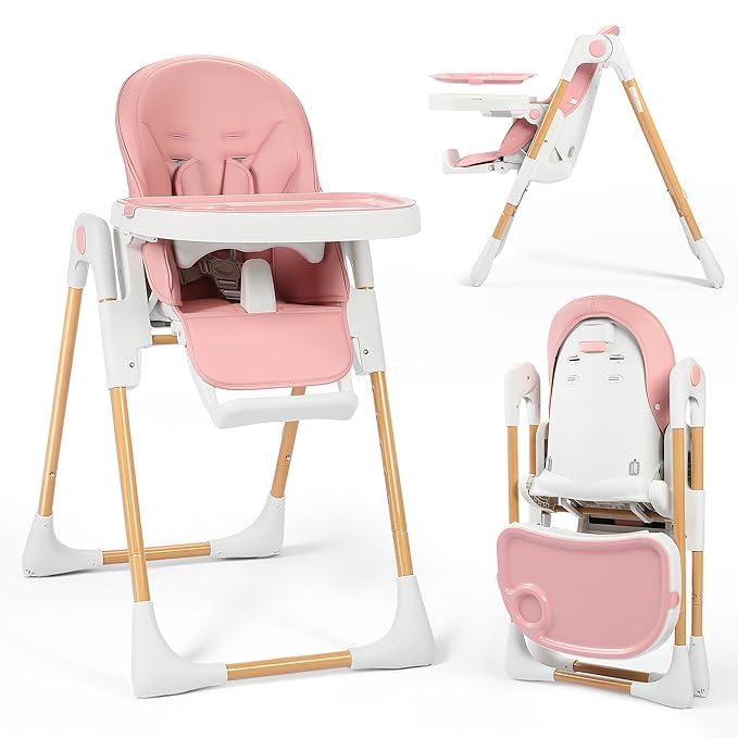 TODEFULL 3 in 1 Foldable Baby High Chair, Infant High Chairs for Babies and Toddlers, 6 Height & 5 Recline Adjustable Toddler Feeding Chair, 2 Tray Depth & 3 Footrest Angles, 2 Built-in Wheels, Black