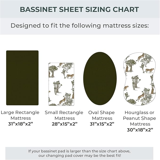 Pobibaby - 2 Pack Premium Bassinet Sheets for Standard Bassinets - Ultra-Soft Cotton Blend, Stylish Floral Pattern, Safe and Snug for Baby (Safari)