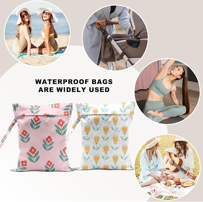 2 PCS Tulip Travel Laundry Bags 12x10 Inch, Waterproof Reusable Wet Bag with Handle,Wet Dry Bag for Swimsuit Travel Clothes Beach Pool Dirty Yoga Gym Clothes Stroller Toiletries Daycare Organizer