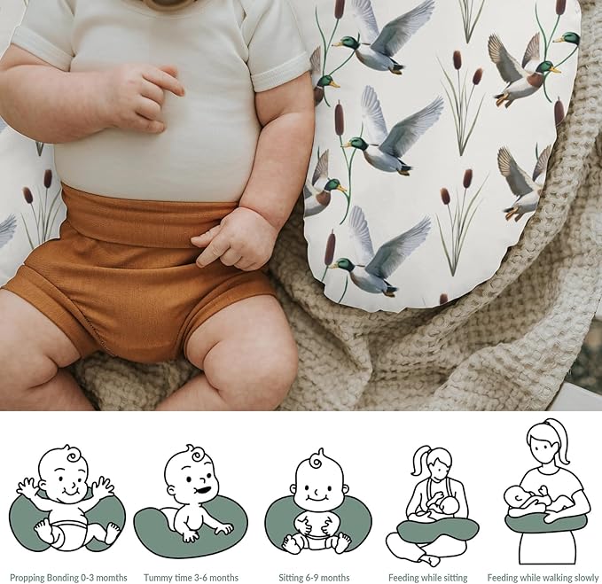 Hunting Mallards Ducks Baby Nursing Pillow Covers for Boy Girl Wild Duck Pond Lake Nursery Feeding Slipcover for Breastfeeding Pillows Flying Mallards Waterfowl Soft Stretchy Covers for Newborn Infant