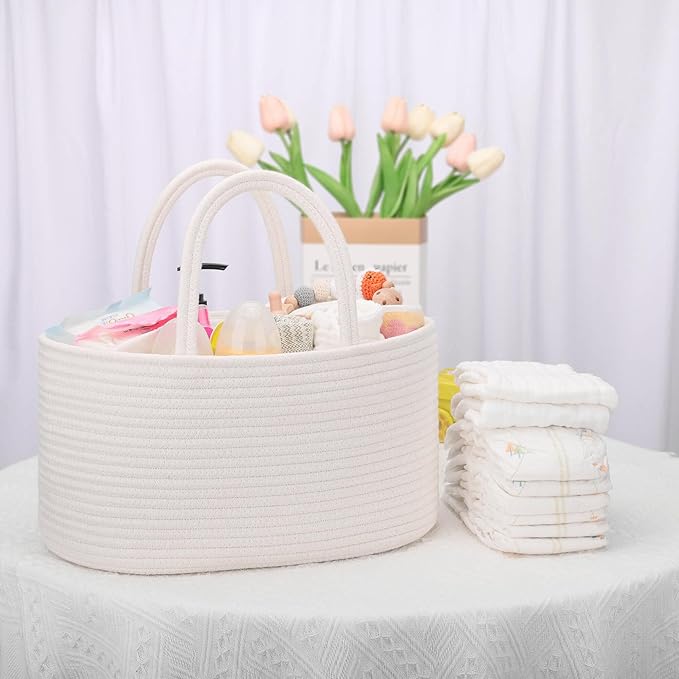 COMSE Baby Diaper Caddy Organizer, Car Caddy, Diaper Change Organizer, Gift Baskets Empty, Portable Tote Bag with Divider, Baby Shower Gifts Newborn Essentials Registry Must Have, White