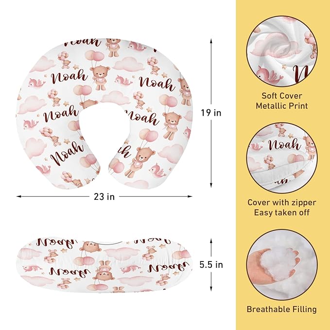 Dyoart Custom Baby Nursing Pillow Cover for Nursing, Bear Pattern Removable Nursing Covers for Breastfeeding Pillows, Ultra Soft Comfortable Slipcover for Newborn Baby Boys and Girls