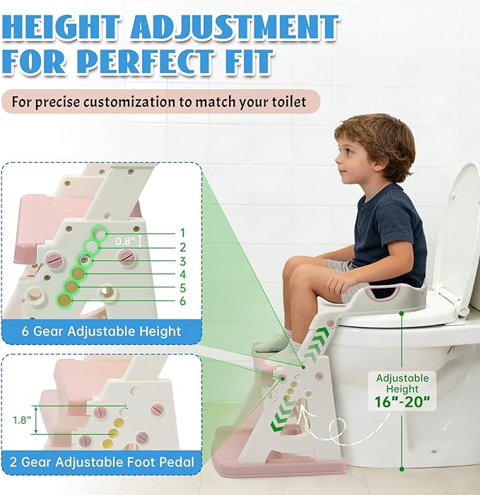 Potty Training Toilet Seat, Stable Potty Training Seat with Step Stool, 2 in 1 Toddler Toilet Seat with Steps for Kids Boys Girls, Toddler Potty Seat with Ladder, Splash Guard, Anti-Slip Pads (Pink)