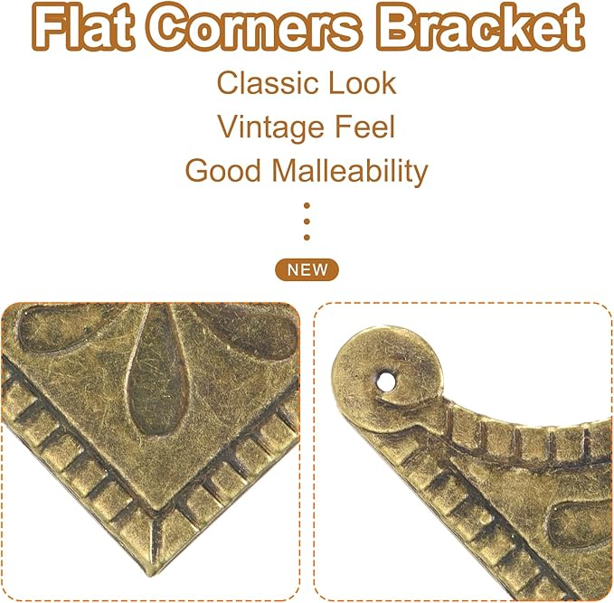 uxcell 30pcs Vintage Corner Protector 2.2"x2.2"x0.5" Decorative Metal Edge Corner Protectors Brackets with Mounting Nails for Box Wooden Case Chest Table Desk Bronze