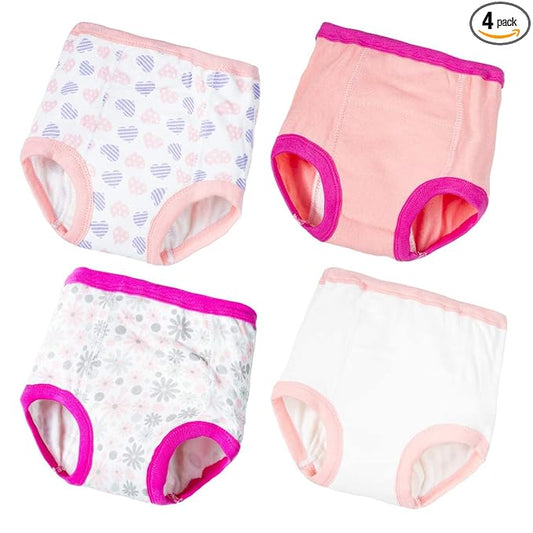 Joyo roy 4Pcs Potty Training Underwear for Girls 100% Cotton Soft Super Absorption Thick Padded Toilet Training Pants Waterproof Toddler Underwear Girls 4T Pee Pants with Potty Sticker Chart