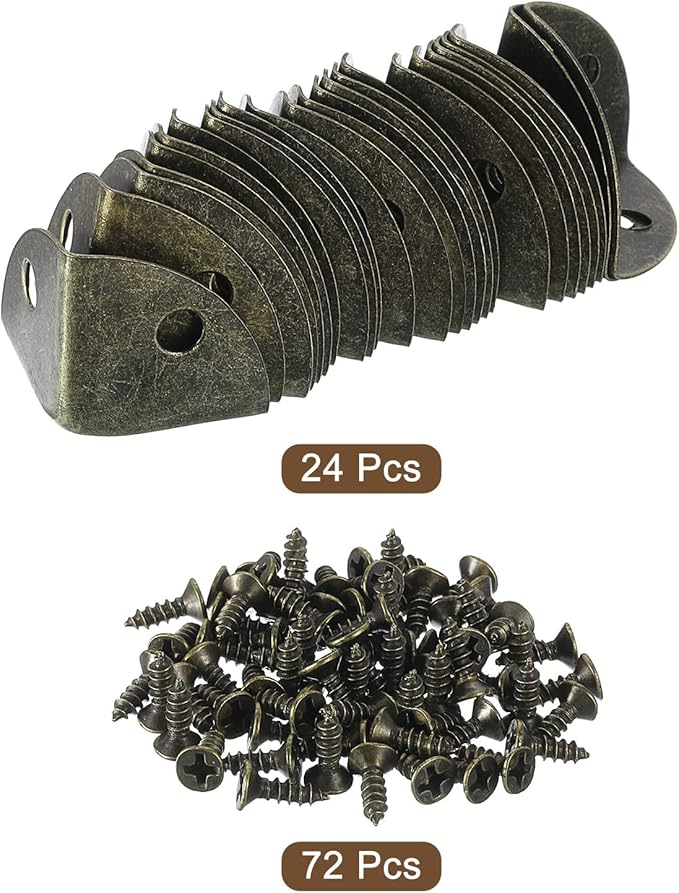 uxcell 24 Pcs Metal Box Corner Protectors 1.18"x0.79" Table Corner Guards Decorative with Mounting Screws for Storage Box Cabinets Wooden Chest, Bronze