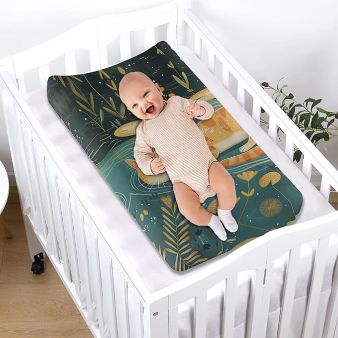Changing Pad Covers for Boys Girls, Leaf Cat Diaper Changing Table Pad Cover Soft Breathable Changing Mat Cover for 32''x16" Cute Birthday Gifts for Baby