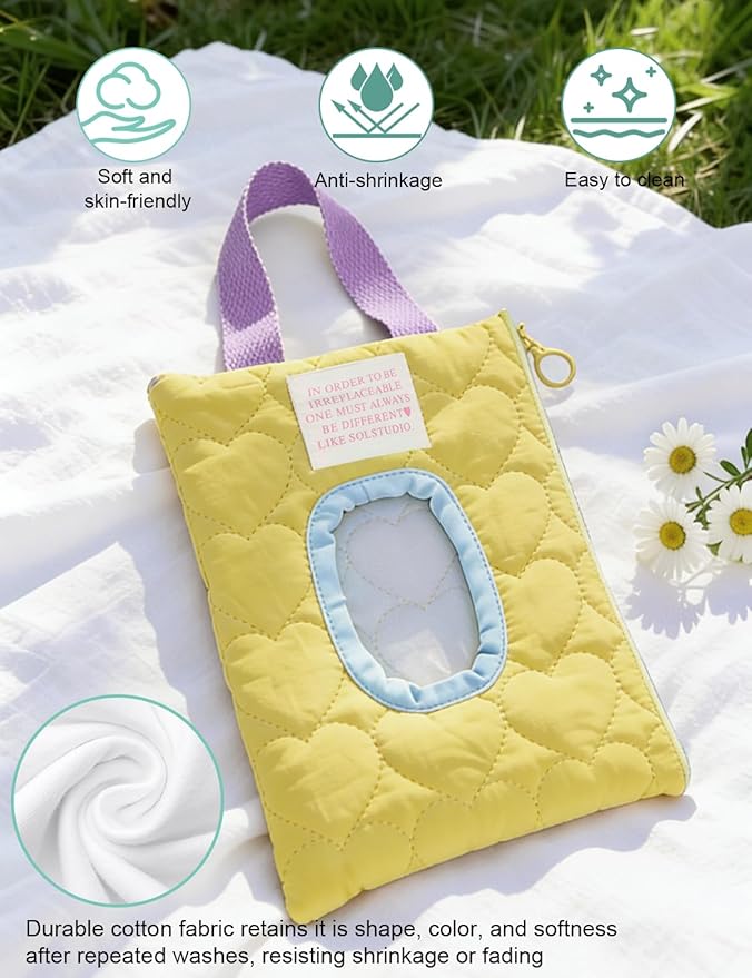 Reusable Baby Wipe Cover Fabric Quilted, Universal Size Travel-Friendly Baby Wipes Bag with Zipper Compatible with HUGGIES,WaterWipes,Pampers,Johnson and More Brands (Yellow)