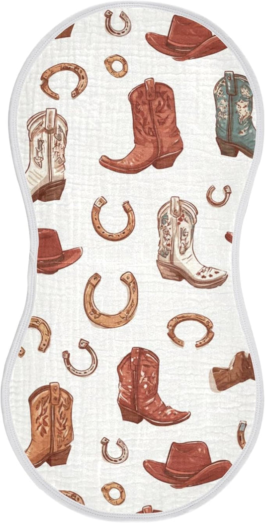 Western Cowboy Boots Cute Burp Cloths Baby Boys Girls Absorbent Soft Cotton Burping Cloths Rags 1 Pack