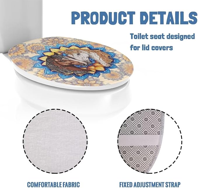 Horse Print Toilet Cover Elastic Edges Seat Covers Boho Flower Toilet Cover Soft and Breathable Toilet Lid Covers for Bathroom Fits Most Toilet Lids Covers，Bathroom Accessories Decor