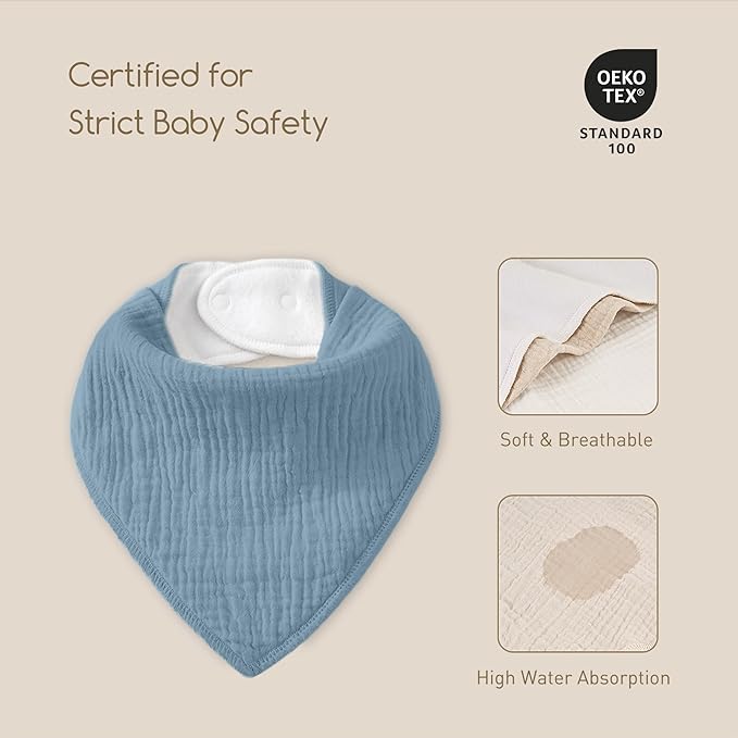 Muslin Baby Bibs 8 Pack, Baby Bandana Drool Bib for Drooling and Teething, 100% Cotton Soft Absorbent for Girls Boys Serenity