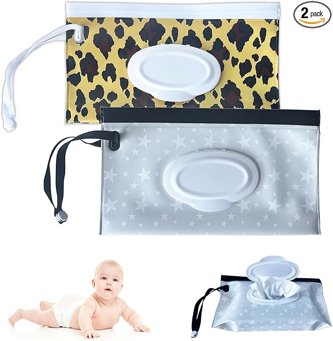 Baby Wipe Dispenser, Portable Baby Wipe Holder Refillable Wet Wipes Container for outdoor Reusable Travel Baby Wipes Case Wet Wipe Pouch Wipe Holder Keeps Fresh Wet for Travel Camping hiking