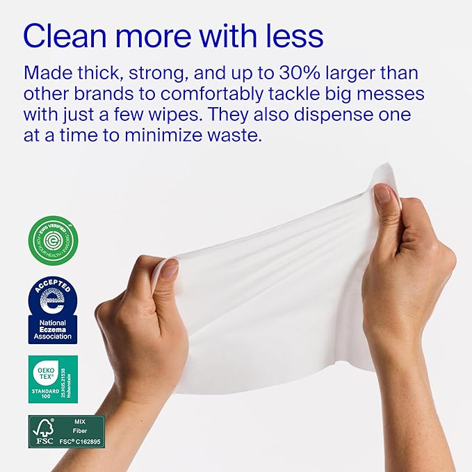 Coterie Baby Wipes for Sensitive Skin, Plant-Based and Plastic-Free Fibers, 99% Water, Hypoallergenic, pH Balanced, Unscented, Clean and Gentle Baby Essentials, 4 Standard Packs & 8 Travel Size Packs