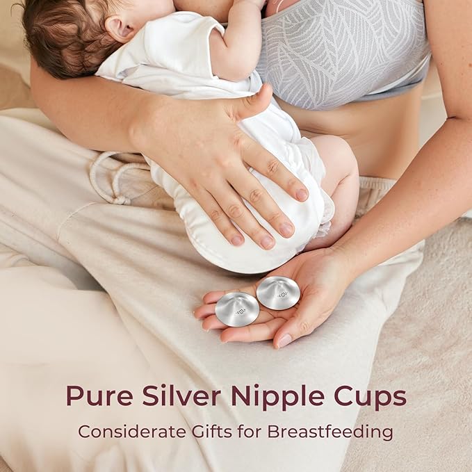 Momcozy 999 Silver Nursing Cups Original Perforated Breathable Design, 999 Silver Nipple Cover for Breastfeeding Essential, Nipple Shield for Nursing Newborn, Metal Nipple Shields, Regular Size