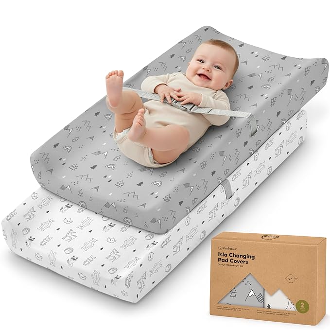 2-Pack Baby Changing Pad Cover for Girl, Boy - 34x18 Soft Viscose Derived from Bamboo Baby Diaper Changing Table Pad Cover Sheets, Neutral, Snug Fit Nursery Diaper Change Sheets (Woodland)