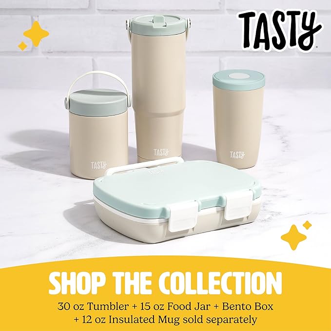 Tasty Food Jar with Folding Handle, Portable Snack Travel or Lunch Container, Stainless Steel Insulated Vacuum with Leak-Proof Lid, Keeps Food Hot or Cold for Hours, 15-Ounce, Cream