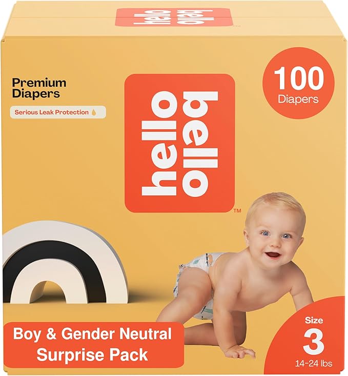 Hello Bello Premium Diapers, Size 3 (14-24 lbs) Surprise Pack for Boys - 100 Count (Pack of 2), Hypoallergenic with Soft, Cloth-Like Feel - Assorted Boy & Gender Neutral Patterns