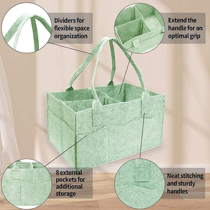 2 Pack Diaper Caddy Organizer, Portable Baby Caddy Organizer with Handle, Collapsible Nursery Storage Bin and Gift Baskets for Girls and Boys - Newborn Essentials, Baby Shower Gifts (Green)