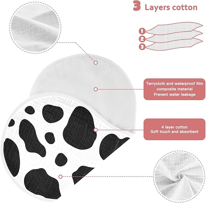 Cow Print Burp Cloths Baby Boys Girls Absorbent Soft Cotton Burping Cloths Rags, 2 Pack
