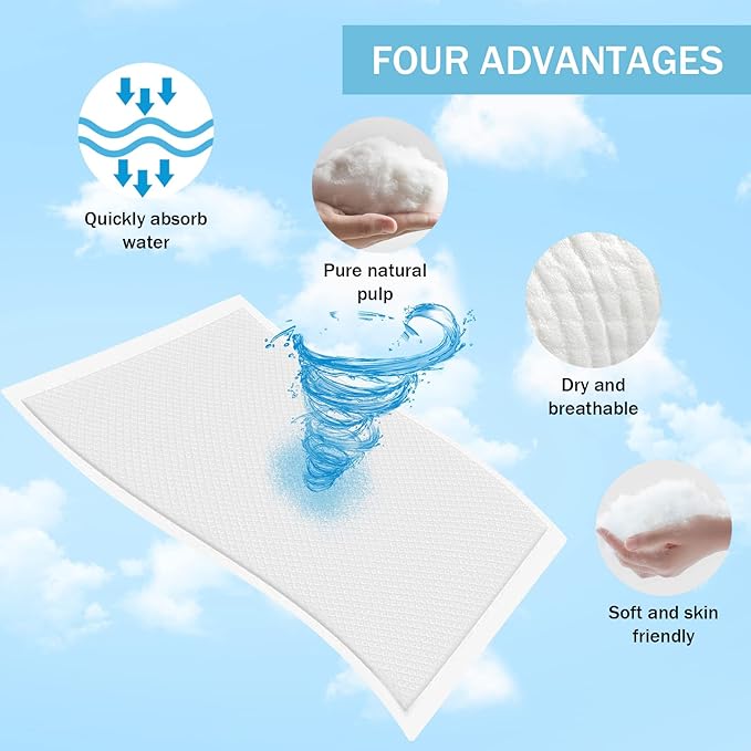 Disposable Changing Pad Liners for Baby 17 x 13 Inches (50 Pack) Waterproof Underpads Soft Non-Woven Fabric Breathable Changing Pad for Changing Table - White