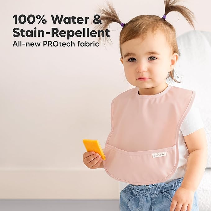 KeaBabies 3-Pack Waterproof Baby Bibs for Eating - Lightweight Toddler Feeding Bibs with Large Food Catcher, Mess Proof, Food-Grade Baby Eating Essentials, Easy to Put On & Clean (Fawn)