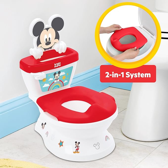 Bright Starts Disney Junior Mickey Mouse My Size Potty Training Toilet, Toddler Potty Chair with Flushing & Cheering Sounds, Removable Seat with Splash Guard & Handles, Ages 18+ Months, Up to 50 lbs
