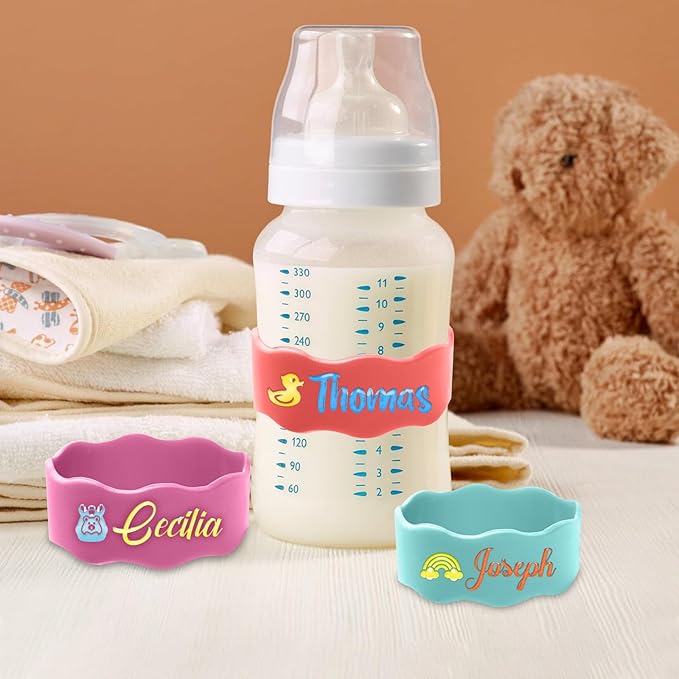 Custom Baby Bottle Labels, Personalized Baby Pacifier Silicone Cup Bands, Dishwasher Safe Reusable, Daycare Engraved Name Tags, Personalized Bottle Label Bands