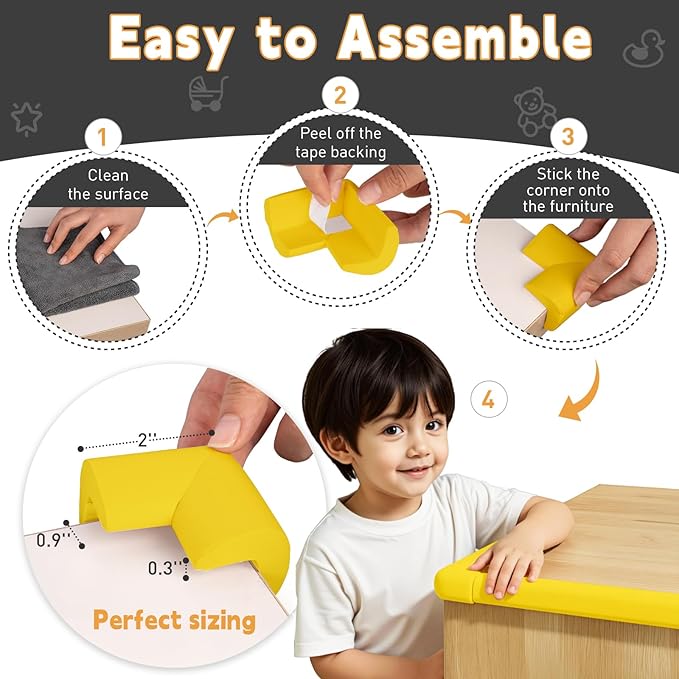 Thick Corner Edge Protector for Baby Proofing, 6.56Ft Furniture Edge Bumper with 10 L-Shaped & Soft Foam Corner Guards,Adhesive Baby proofing Bumper for Table, Small Toddler Bed (Yellow)