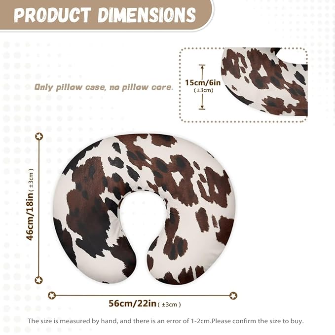 Baby Nursing Pillow Cover, Brown Cowhide Breastfeeding Pillow Cover Boys Girls Nursing Pillow Case for Newborn, Soft Fabric Fits Snug On Infant, Washable & Breathable