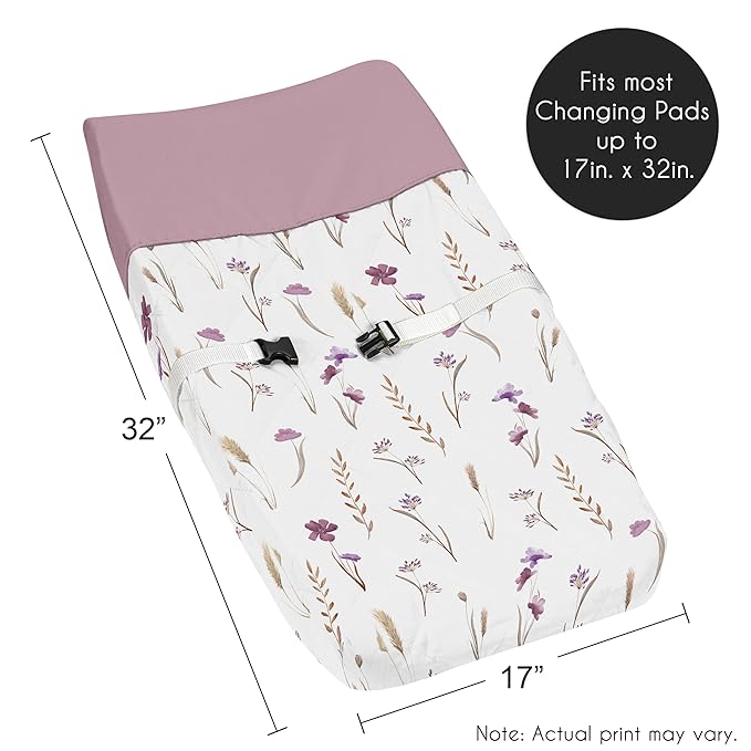 Sweet Jojo Designs Boho Floral Garden Flower Girl Baby Changing Pad Cover Infant Newborn Diaper Table Change Mat Sheet Purple Watercolor Bohemian Farmhouse Wildflower Vintage Shabby Chic Wheat Nature