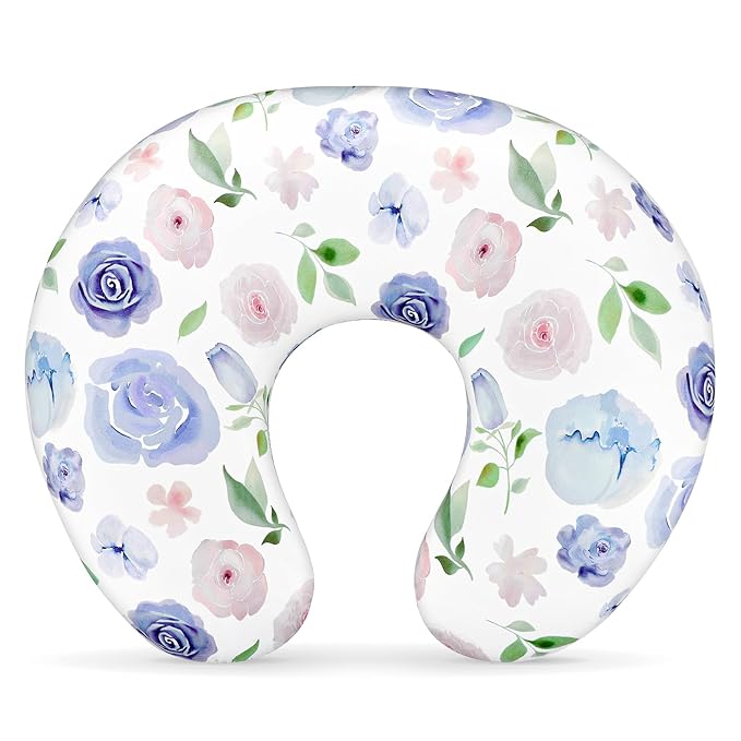 TANOFAR Nursing Pillow Cover, Stretchy Removable Breastfeeding Pillow Cover, Ultra Soft Snug Fits On Newborn Feeding Pillow Case for Baby Girls/Boys, Purple Flower