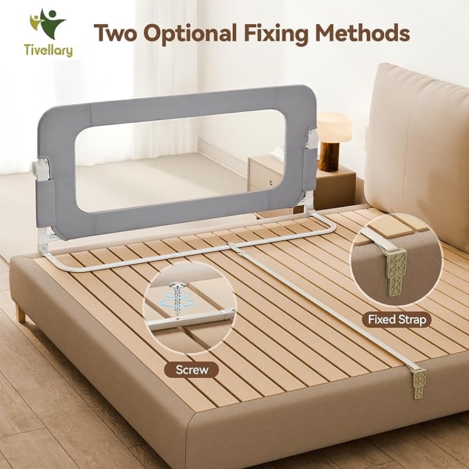 Tivellary 59’’ Reinforced Bed Rail for Toddlers – Extra Long Safety Guard with Thickened Material, Adjustable & Folding Bed Rails for Twin, Full, Queen, King Beds