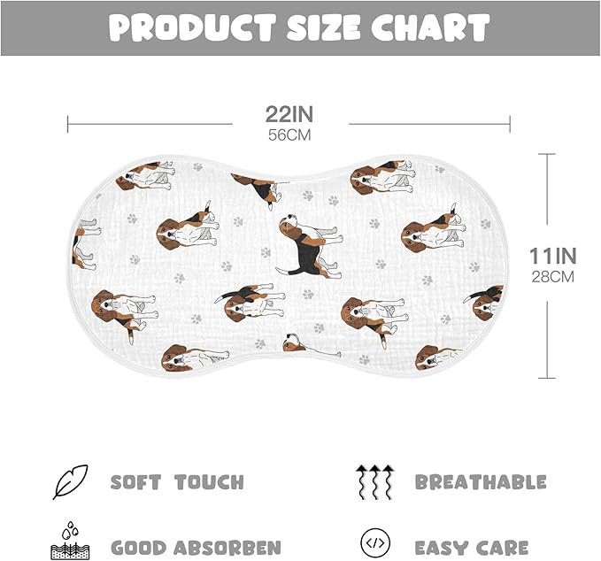 2 Pack Muslin Burp Cloths Beagle Dogs Paw White Cotton Baby Burp Cloths Extra Absorbent and Soft Spit Up Rags for Baby Boys Girls 22x11 Inch