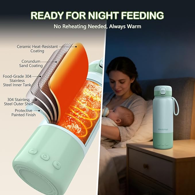 Portable Bottle Warmer for Travel, Portable Milk Warmer 12oz 2-Min Fast Heating, Travel Bottle Warmer On the Go with Long-Lasting Keep Warm Function
