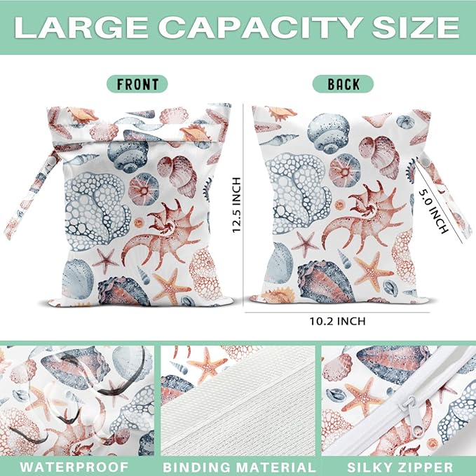 Starfish Wet Dry Bags for Diaper Waterproof Swimsuit Washable Reusable Bag for Beach Diapers Dirty Yoga Gym Clothes Plant Gifts for Men Women Baby Friend