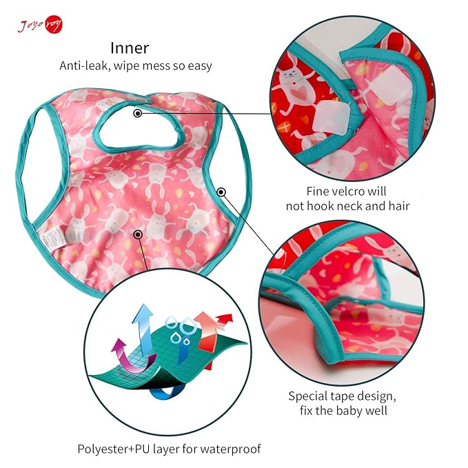 Joyo roy Mess Proof Baby Bibs for Eating Waterproof Toddler Bibs for Baby Girl 3-10 Months Soft Machine Washable Sleeveless Infant Smock Bib Travel Reusable Apron for Feeding Bib with Food Catcher