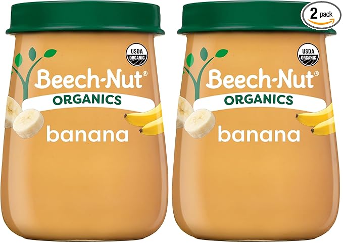 Beech-Nut Organic Baby Food Jars, Organic Banana Puree, Stage 2 Baby Food for Babies 6 Months and Up, Non-GMO, 4oz Glass Jars, 10ct (Pack of 2)