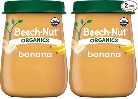 Beech-Nut Organic Baby Food Jars, Organic Banana Puree, Stage 2 Baby Food for Babies 6 Months and Up, Non-GMO, 4oz Glass Jars, 10ct (Pack of 2)
