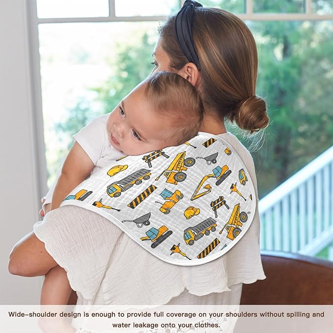 vvfelixl Baby Burp Cloths Construction Truck Pattern Baby Newborn Cotton Burping Cloths Set Baby Washcloths 4 Pack