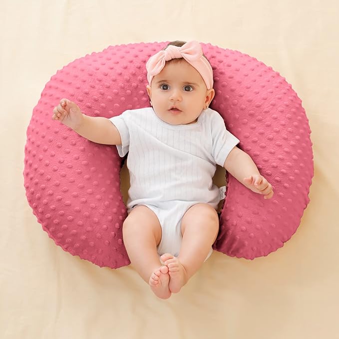 Nursing Pillow Cover Breastfeeding Pillow Cases Plush Dot Slipcover (StrawberryRed)