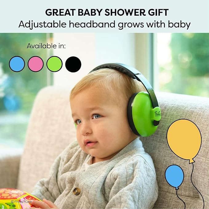 Friday 7Care Baby Ear Protection Noise Cancelling Headphones for Ages 0-24 Months, Green