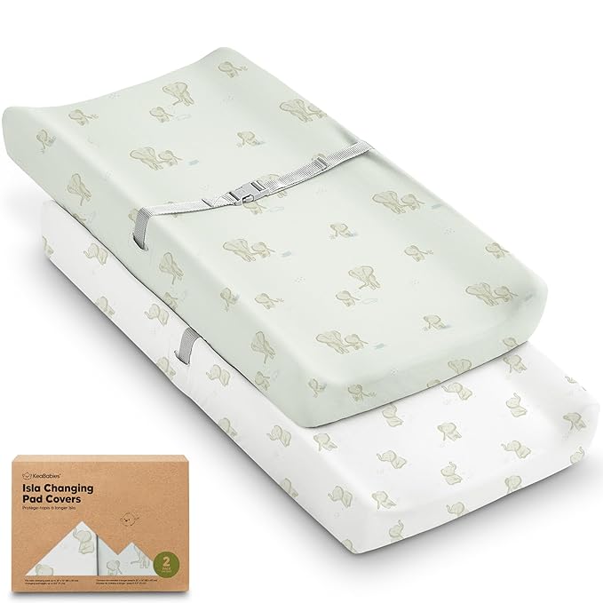2-Pack Baby Changing Pad Cover for Girl, Boy - 34x18 Soft Viscose Derived from Bamboo Baby Diaper Changing Table Pad Cover Sheets, Neutral, Snug Fit Nursery Diaper Change Sheets (Elly)