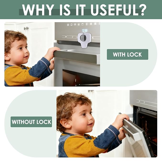 2-Pack Oven Lock Child Safety | Heat-Resistant Baby Proof Oven Door Lock, No-Drill Adhesive, Toddler & Pet Safe for Ovens/Stoves/Dishwashers (White) | Must Check Size Before Purchase