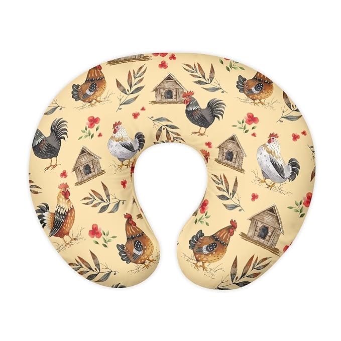 Jeiento Farmhouse Rooster Nursing Pillow Cover Soft Washable Breastfeeding Pillowcase Covers for Baby Boys Girls Newborns Cute Chicken Pattern Pillow Covers